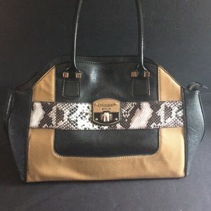 Guess women’s handbag purse Black Tan Snakeskin